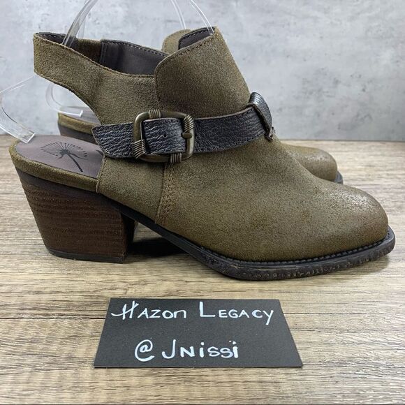 OTBT~Women’s~”Des Peres”~Open Back Bootie Leather~Olive Green~Ankle Strap~Size 8 - Picture 2 of 11